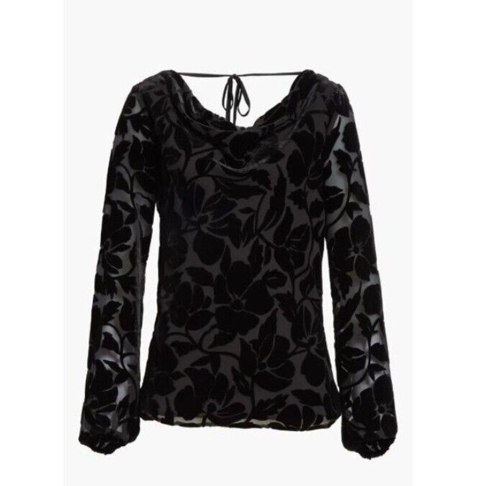 St. John Collection Drape Neck Burnout Sheer Velvet Blouse Mature  Sz L